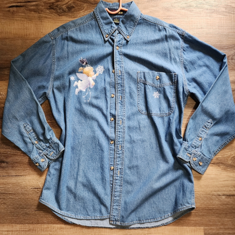 Vintage Chambray (Peregrine Bay) Denim Shirt Jacket Size Med. Womens Angel Baby